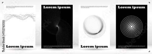 Set of Minimal Vector Brochure Design with Circles and Wave Lines. Abstract Background with Optical Illusion. Good for Brand Identity or Music Fest Invitation. Digital Cover Style. photo