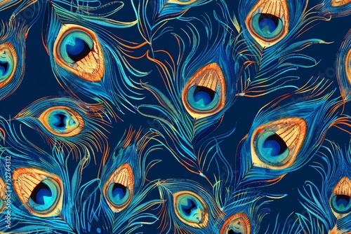 Peacock Paradise A Blue and Orange Peacock Feathered Frenzy Generative AI