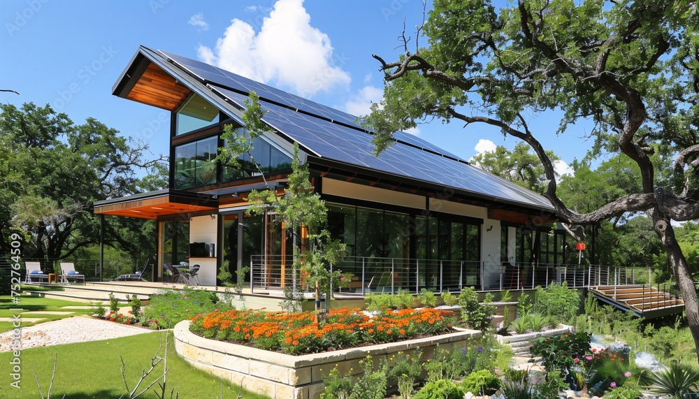 Sustainable Living A Solar-Powered Home with a Garden Generative AI