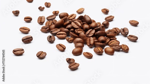 Aroma in Motion: Falling Roasted Coffee Beans on White Background photo