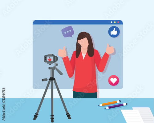 Content Creators Illustration Vector Template, Social Media Online Video Stream, Character live, Production Blog Advertising Content Creativity Marketing Elements.