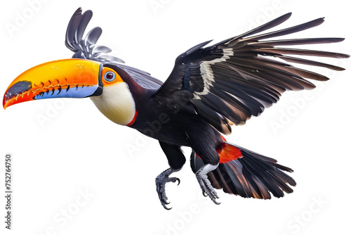 Flying Toucan Clear View on transparent background, © AIstudio1