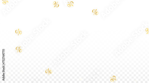 Luxury Vector Gold Percentage Sign Confetti on Transparent. Percent Sale Background. Business, Economics Print. Discount Illustration. Promotion Poster. Black Friday Banner. Special offer Template.