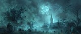 Ghostly Night at the Cemetery A Halloween-Inspired Scene Generative AI