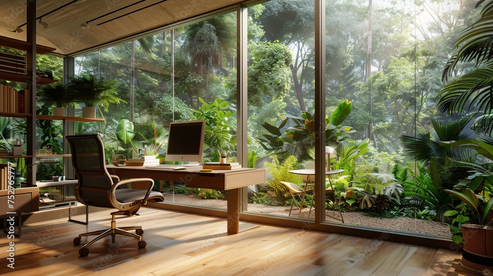 Modern Office Space A Blend of Nature and Technology Generative AI