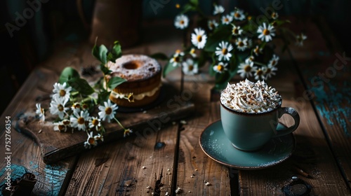 Flower-Topped Coffee and Donuts A Delightful Spring Treat Generative AI