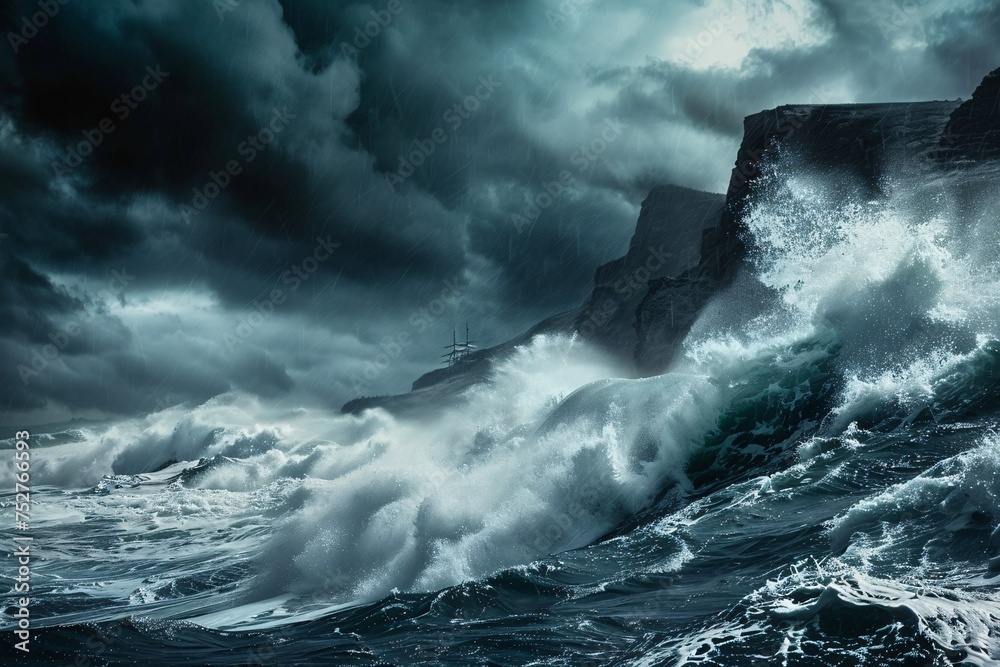 Winter Stormy Night A Dramatic Ocean Scene Generative AI