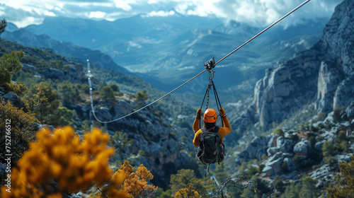 Zip-Lining Thrills: Flying Together Over Mountains photo