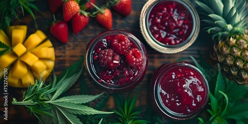 Marijuanainfused ingredients used in homemade jam preparation adding a unique twist. Concept Cannabis Edibles, Homemade Recipes, Unique Ingredients, Culinary Adventures