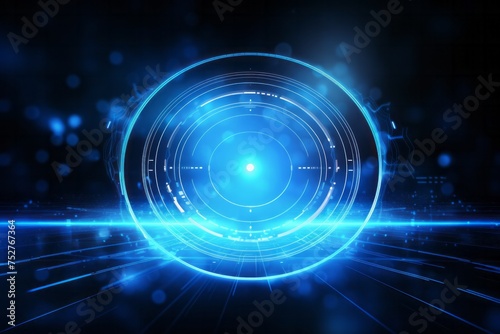 Immerse yourself in the digital age with a blue circular lines abstract futuristic technology background, featuring, Generative AI