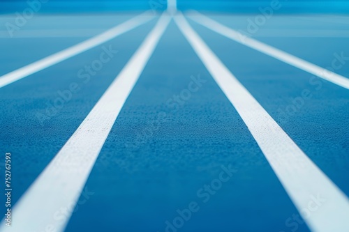 Fondo minimalista de pista de tenis, close-up cancha de deporte azul con líneas blancas photo