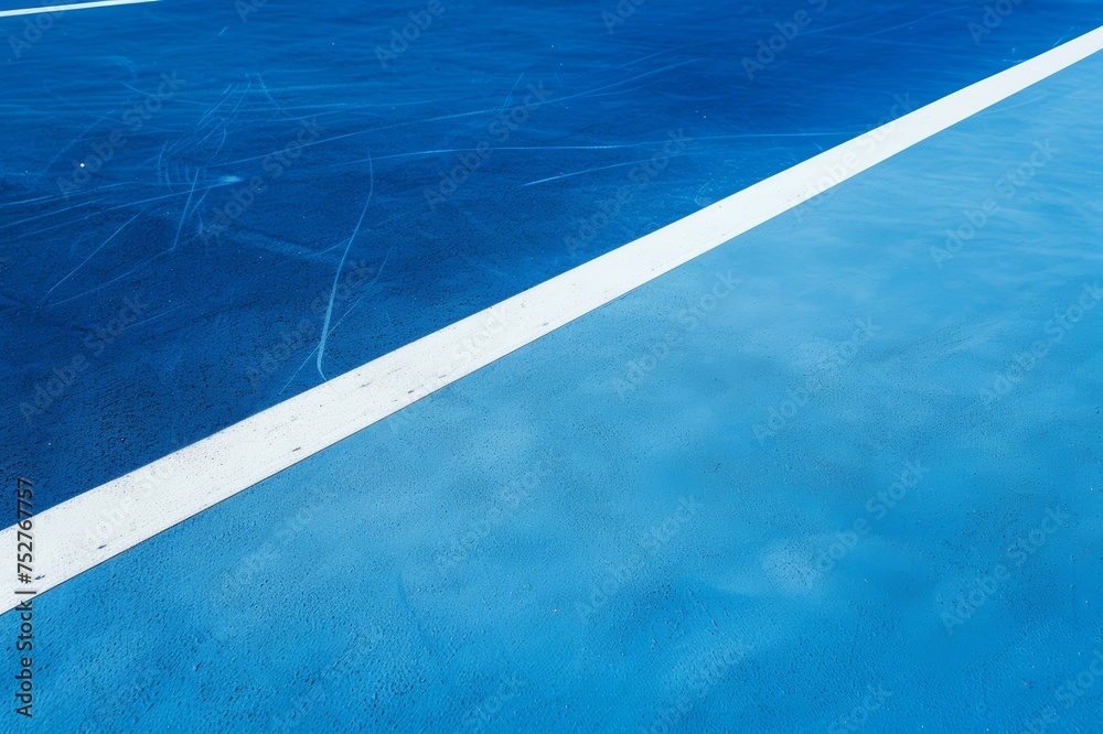 Fondo minimalista de pista de tenis, close-up cancha de deporte azul con líneas blancas