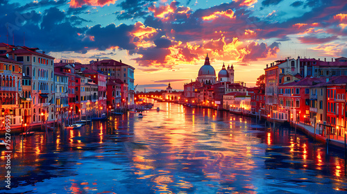 Venice at Twilight, Gondolas on Serene Waters, Historic Beauty in Italys City of Canals © Taslima
