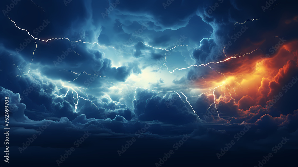 Fototapeta premium Lightning in the clouds flashing bright sparks in dense clouds