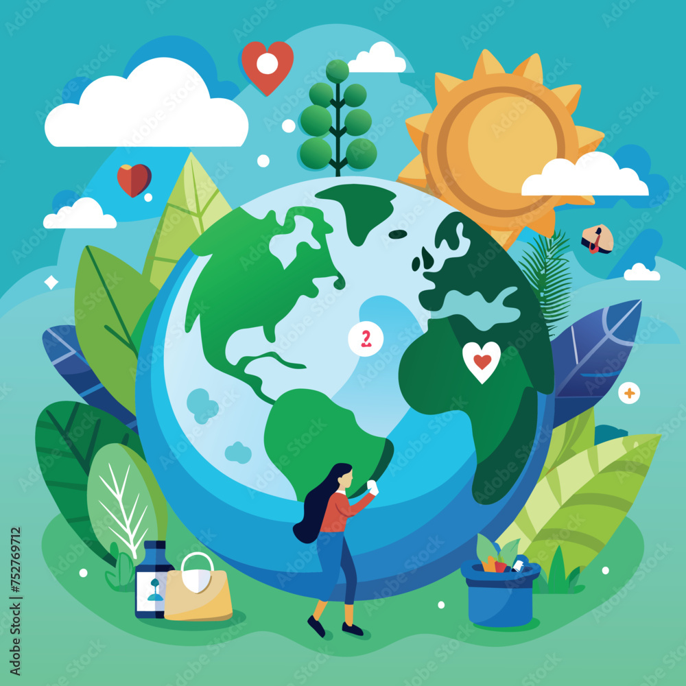 Flat design vector illustration concept of Earth day, environment protection and ecology.