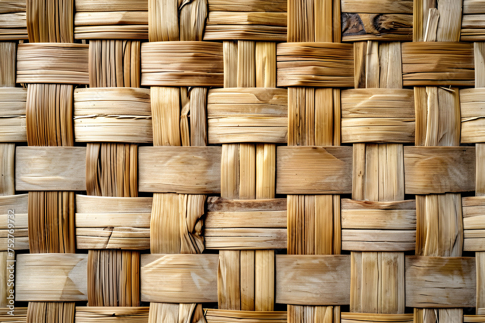 Flat full-frame seamless texture of wicker bamboo wall. Neural network generated image. Not based on any actual scene or pattern. Flat full-frame seamless texture of wicker bamboo wall. Neural network generated image. Not based on any actual scene or pattern.