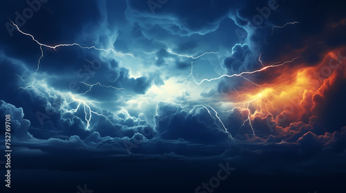 Lightning in the clouds flashing bright sparks in dense clouds