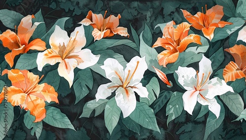 Flower Power A Vibrant Display of White and Orange Lilies Generative AI
