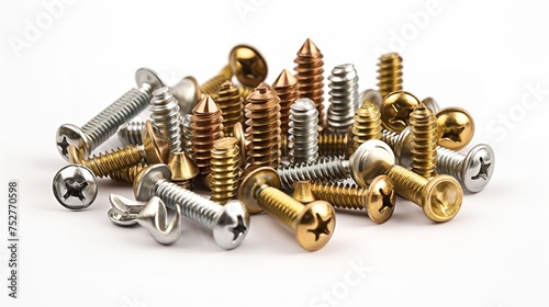 Industrial Precision: Metal Screws on White Background (8K Ultra) photo
