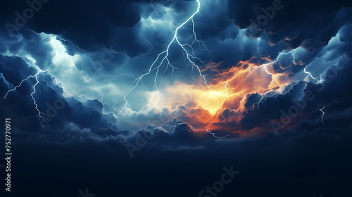 Lightning in the clouds flashing bright sparks in dense clouds