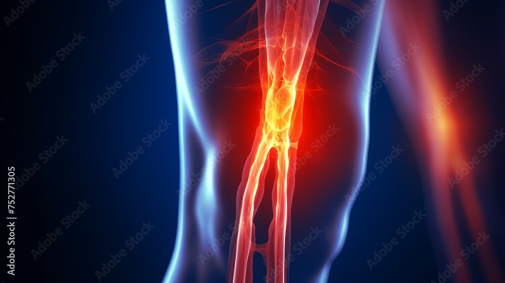 X-ray shot of a thigh tendon injury - obrazy, fototapety, plakaty 