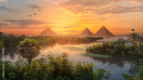 Sunset Serenade A Glimpse of Ancient Egyptian History Generative AI photo