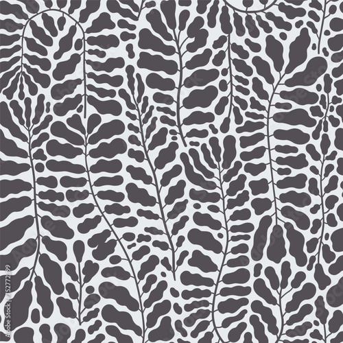 Seamless vintage pattern with wonderful black leaves on a white background in vector texture. This fashionable print is perfect for use on textiles and wallpaper.