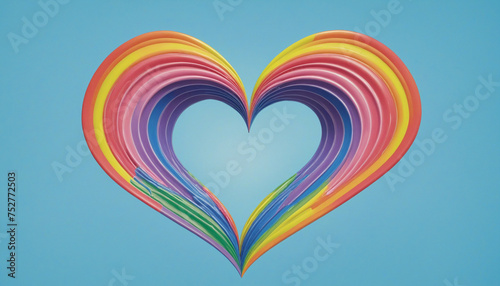 top view of rainbow heart on blue background