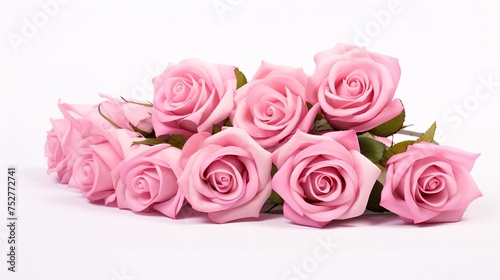 Ethereal Elegance: Pink Roses Arranged and Isolated on White (8K Ultra) photo