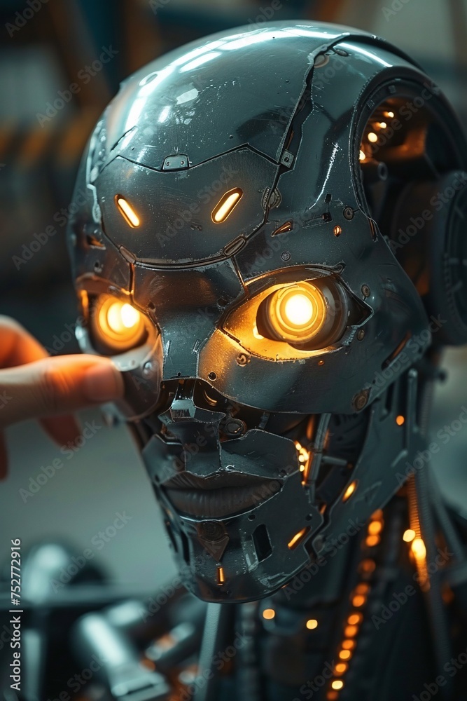 Fototapeta premium Glowing Cyborg Face A Futuristic Sight Generative AI