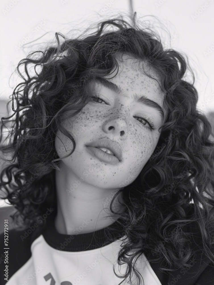 Wavy Hair, Freckles, and a Cool T-shirt A Celebration of Natural Beauty Generative AI Wavy Hair, Freckles, and a Cool T-shirt A Celebration of Natural Beauty Generative AI