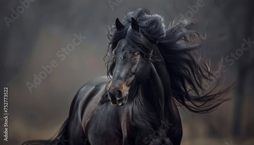 Fiery October Night A Black Horse with Long Hair and Eyes Generative AI © Riya