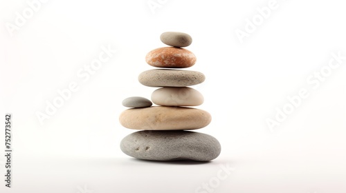 Zen Tranquility  Pyramid of Sea Pebbles Isolated on White Background