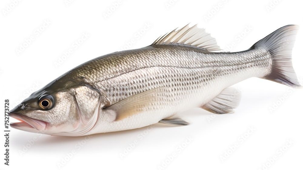 Oceanic Freshness: One Raw Seabass Fish Isolated on White