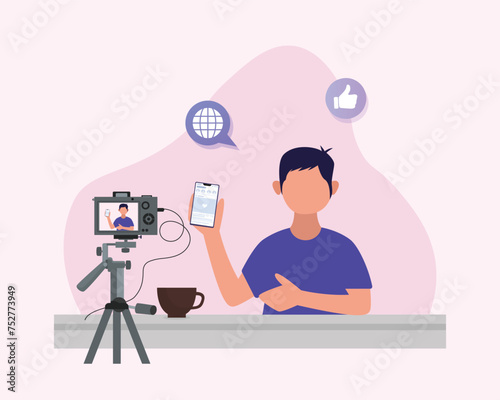 Content Creators Illustration Vector Template, Social Media Online Video Stream, Character live, Production Blog Advertising Content Creativity Marketing Elements.