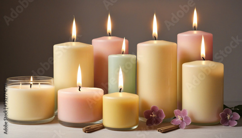 Collection of aroma candles, warm aesthetic composition