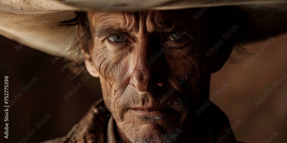 Retrato intimista a un viejo granjero del sur de estados unidos, cowboy mature  - obrazy, fototapety, plakaty 