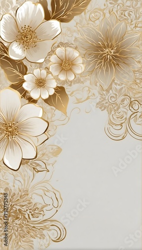 white and gold flowers, wedding invitation background