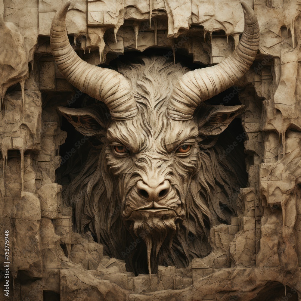 Square frame minotaur lost in thought within a labyrinth aged paper texture for a timeless look Square frame minotaur lost in thought within a labyrinth aged paper texture for a timeless look