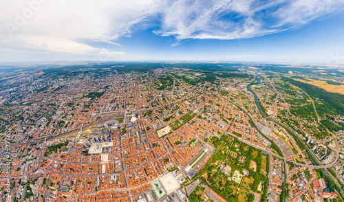 Nancy, France. Panorama of the city on a summer day. Sunny weather with clouds. Aerial view