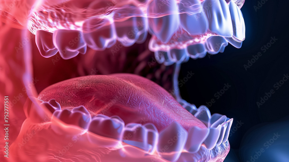Xray of jaw and teeth with a blue hue. Stock Illustration Adobe Stock