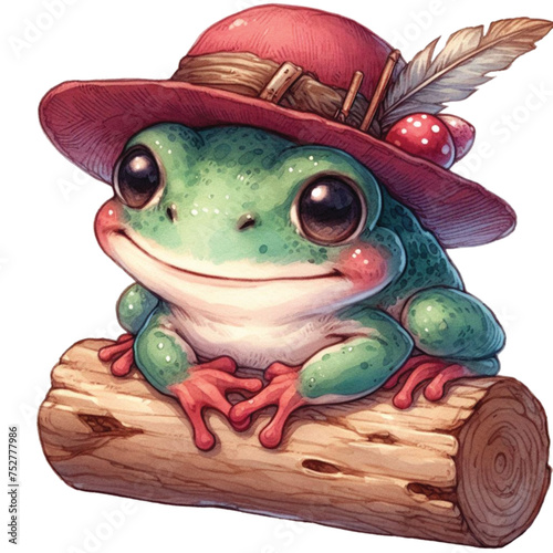 frog sitting on a log clipart watercolor 
