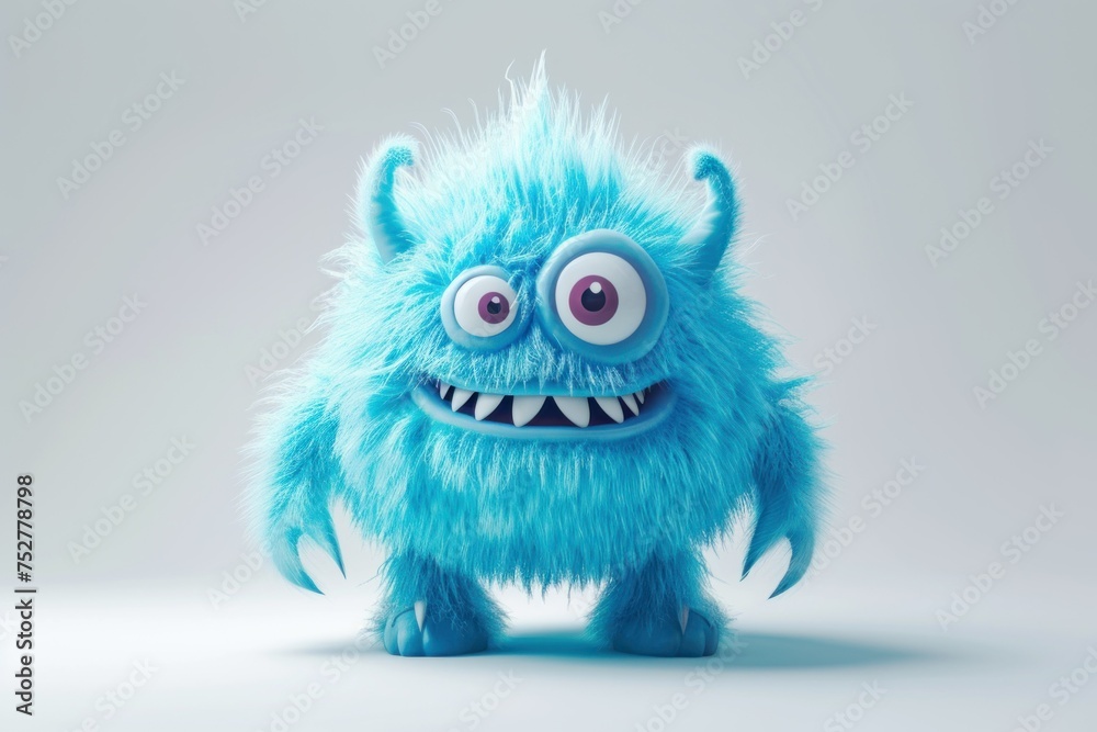 Obraz premium Ugly monster with a tired and depressed expression, fabulous creature made by hand from blue plasticine. Scary face of alien monster
