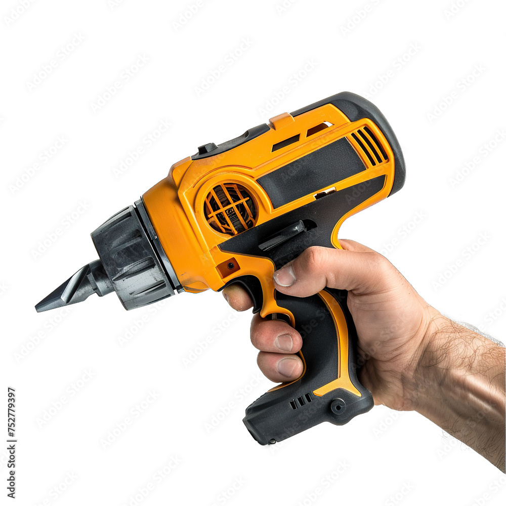 hand with drill isolated on white background