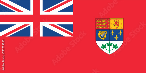 Canada historical flag 1921 - 1957, red ensign with coat of arms, vector illustration