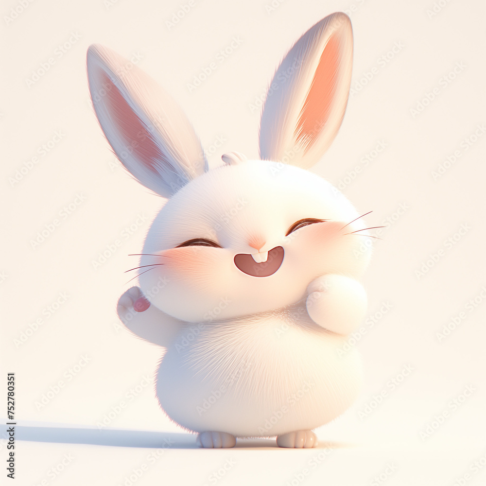cute carton style white baby bunny dancing or rejoicing with his eyes closed and his mouth open in joy cute carton style white baby bunny dancing or rejoicing with his eyes closed and his mouth open in joy