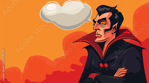 Cartoon vampire with thought bubble flat vector