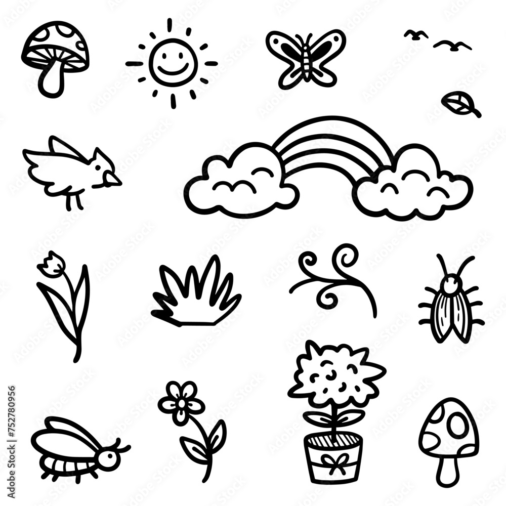 hand drawn Doodle abstract of spring themes Include of objects and nature in Vector illustration