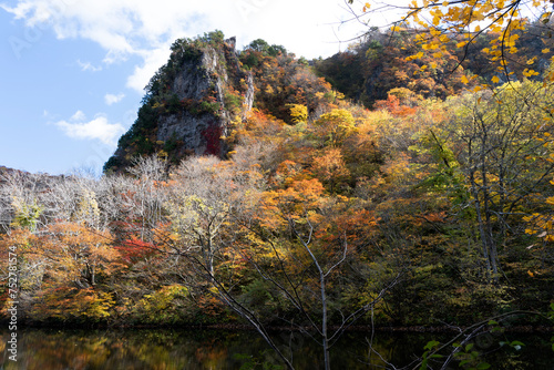 紅葉真っ盛りの医王山県立自然公園・鳶岩