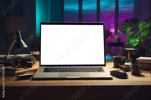 Workspace design with mockup blank screen laptop computer design.